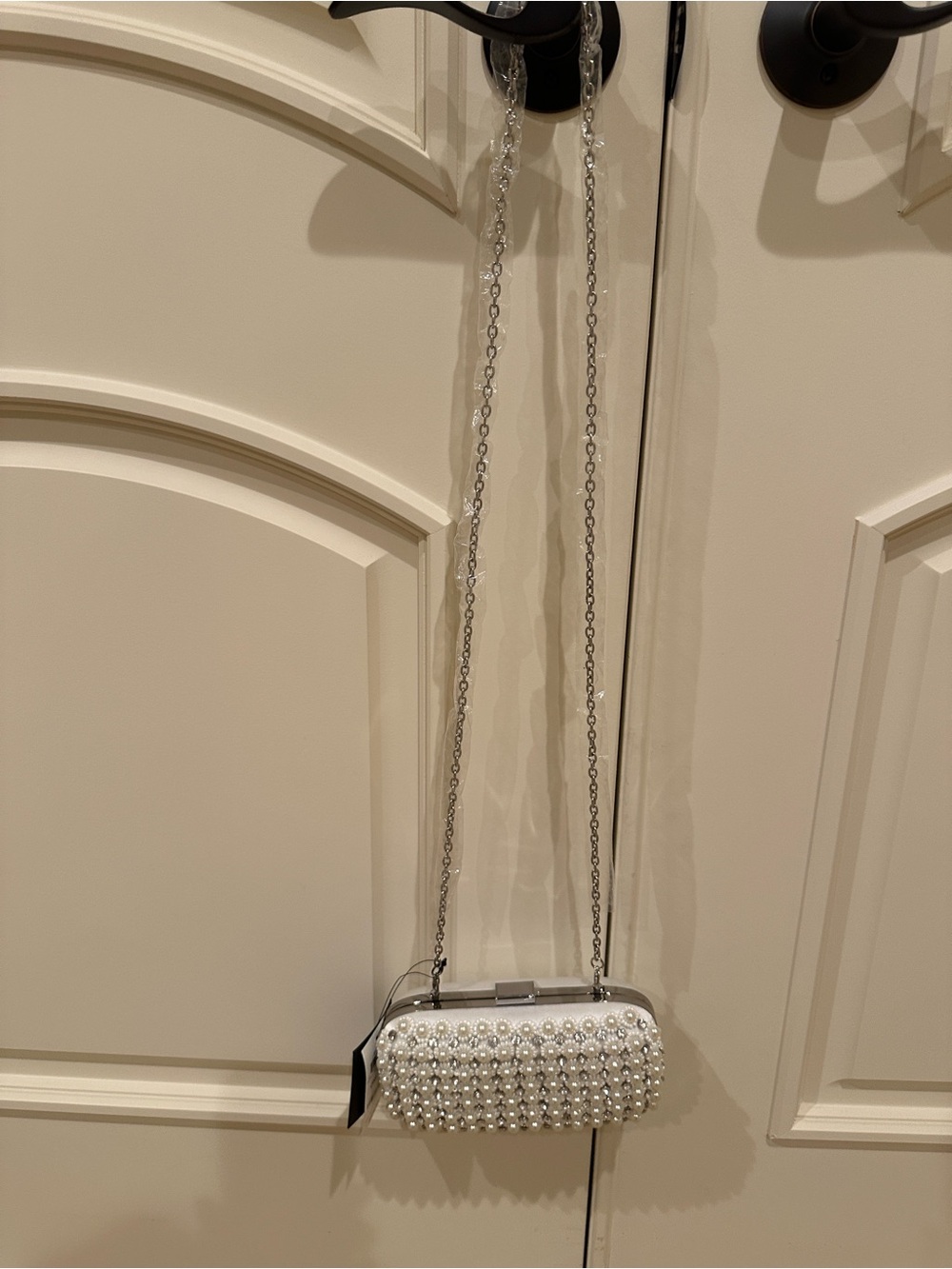 Pearl-Embellished Ivory Crossbody Clutch